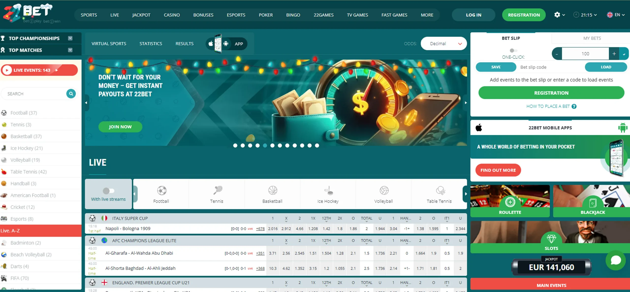 22Bet Spletno Stavljenje